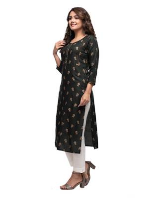 Bottle Green Gold Printed Cotton Kurta 3