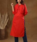 Red Printed Cotton Jacket Kurta Pant Set