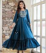 Blue Embellished Cotton Anarkali Kurta
