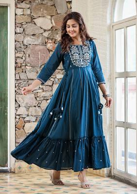 Blue Embellished Cotton Anarkali Kurta 2