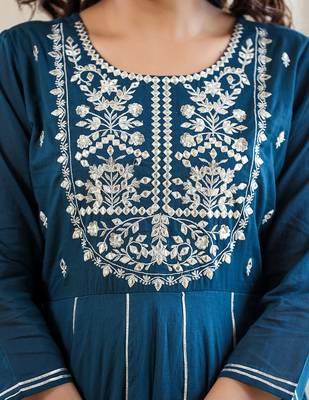 Blue Embellished Cotton Anarkali Kurta 4