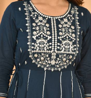 Blue Embellished Cotton Anarkali Kurta 5