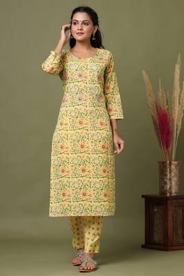 Yellow Floral Printed Kurta Pant Set 1