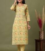Yellow Floral Printed Kurta Pant Set