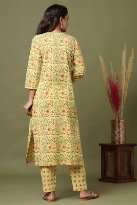 Yellow Floral Printed Kurta Pant Set 2