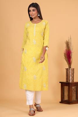Yellow Polka Dot Printed Kurta Pant Set 1