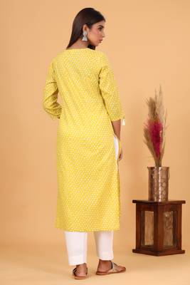Yellow Polka Dot Printed Kurta Pant Set 2