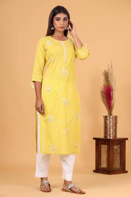 Yellow Polka Dot Printed Kurta Pant Set 3