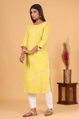 Yellow Polka Dot Printed Kurta Pant Set 4