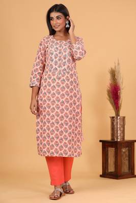 Pink Floral Printed Kurta Pant Set 1