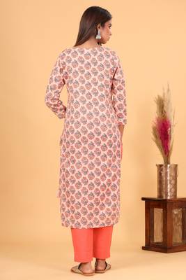 Pink Floral Printed Kurta Pant Set 2