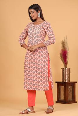 Pink Floral Printed Kurta Pant Set 3