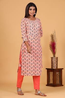 Pink Floral Printed Kurta Pant Set 4