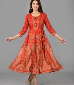 Red Gold Printed Rayon Anarkali Kurta