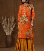 Red Printed Cotton Kurta Sharara Set