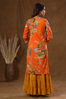 Red Printed Cotton Kurta Sharara Set 2
