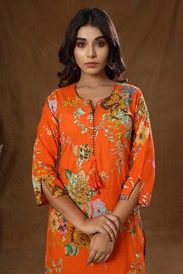 Red Printed Cotton Kurta Sharara Set 5