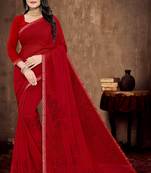 Red Georgette Flower Printed Designer Saree