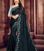 Women'S Navy Dola Silk Embroidered Saree