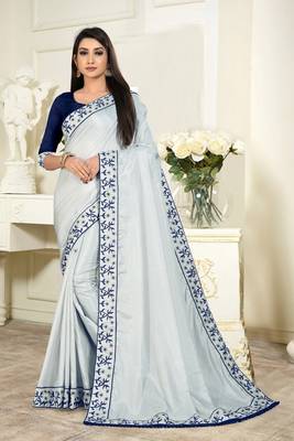 Sky Blue Dola Silk Embroidered Saree 1