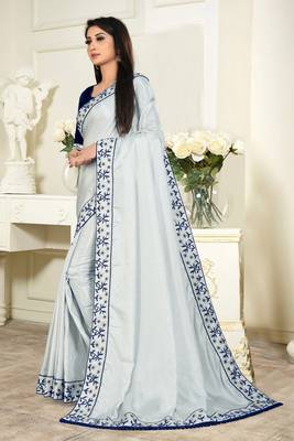 Sky Blue Dola Silk Embroidered Saree 2