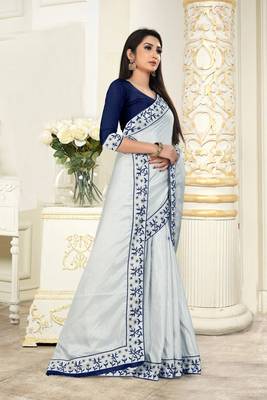 Sky Blue Dola Silk Embroidered Saree 3