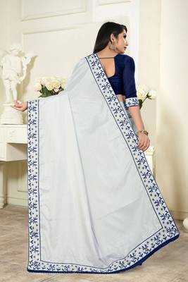 Sky Blue Dola Silk Embroidered Saree 4