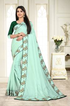 Light Green Dola Silk Embroidered Saree