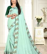 Light Green Dola Silk Embroidered Saree