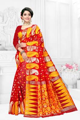 Women'S Red Pure Cotton Dhakai Jamdani Saree 1