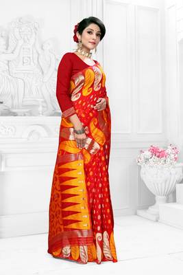 Women'S Red Pure Cotton Dhakai Jamdani Saree 3