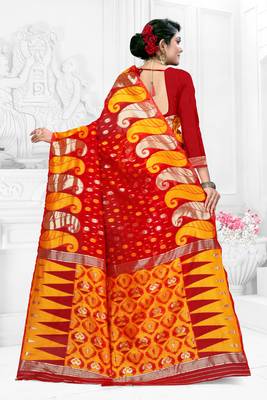 Women'S Red Pure Cotton Dhakai Jamdani Saree 4