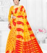 Women'S Yellow Pure Cotton Dhakai Jamdani Saree