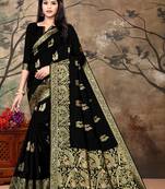 Women'S Black Banarasi Art Silk Jacquard Saree