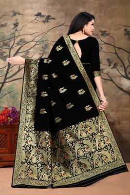 Women'S Black Banarasi Art Silk Jacquard Saree 4