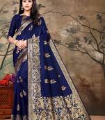 Women'S Navy Banarasi Art Silk Jacquard Saree