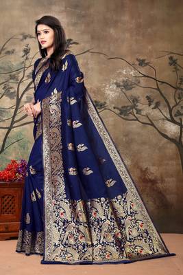Women'S Navy Banarasi Art Silk Jacquard Saree 2