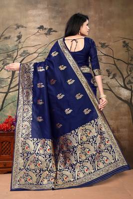 Women'S Navy Banarasi Art Silk Jacquard Saree 4