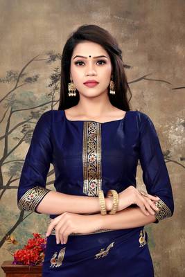 Women'S Navy Banarasi Art Silk Jacquard Saree 5