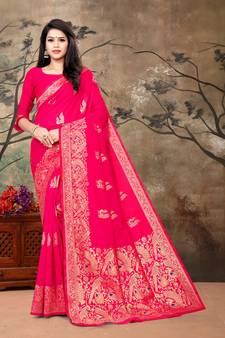 Women'S Pink Banarasi Art Silk Jacquard Saree