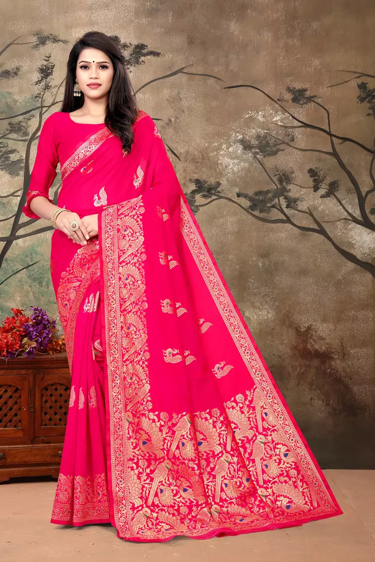 Women's Pink Banarasi Silk Jacquard Saree