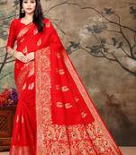 Women'S Red Banarasi Art Silk Jacquard Saree