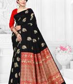 Women'S Black Banarasi Art Silk Jacquard Half & Half Saree