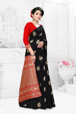 Women'S Black Banarasi Art Silk Jacquard Half & Half Saree 3