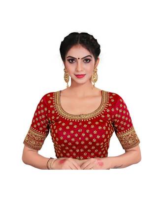 Red Color Embroidered Work  Silk Designer Readymade Saree Bosue 1