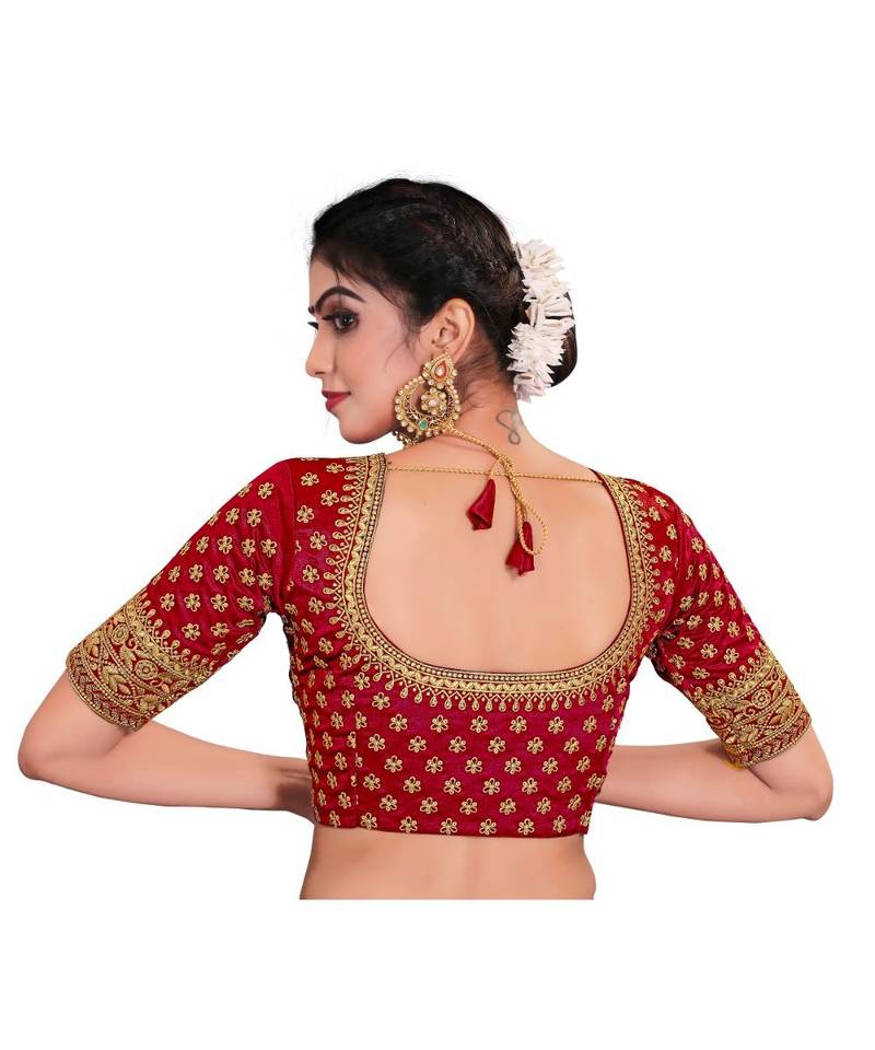 Red Color Embroidered Work  Silk Designer Readymade Saree Bosue