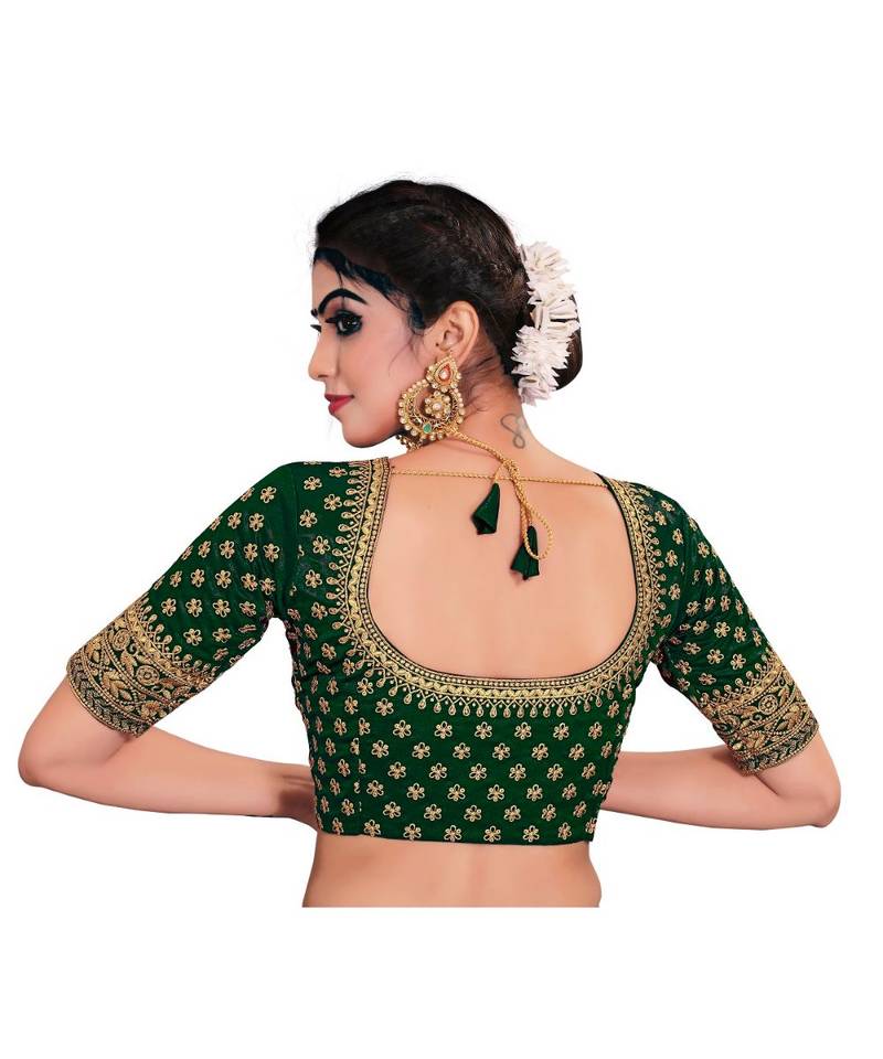 Green Color Embroidered Work  Silk Designer Readymade Saree Bosue