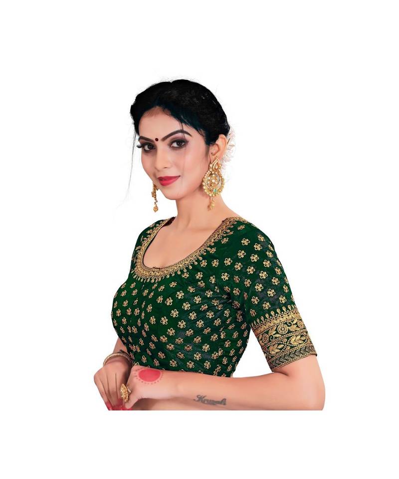 Green Color Embroidered Work  Silk Designer Readymade Saree Bosue