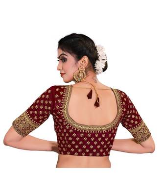 Maroon Color Embroidered Work  Silk Designer Readymade Saree Bosue 2