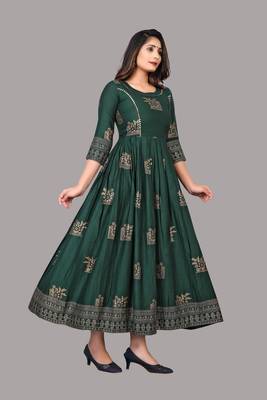 Green
 printed
 rayon
 ethnic-kurtis
 1